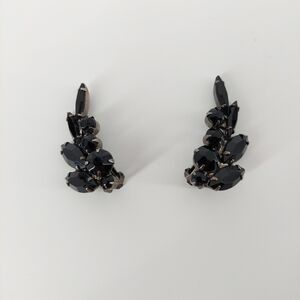 Vintage Black Rhinestone Clip-On Earrings